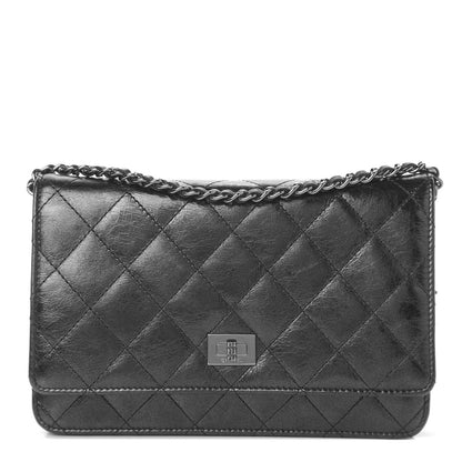 Chanel Metallic Glazed Aged Calfskin Reissue Wallet On Chain WOC Black 1 of 11