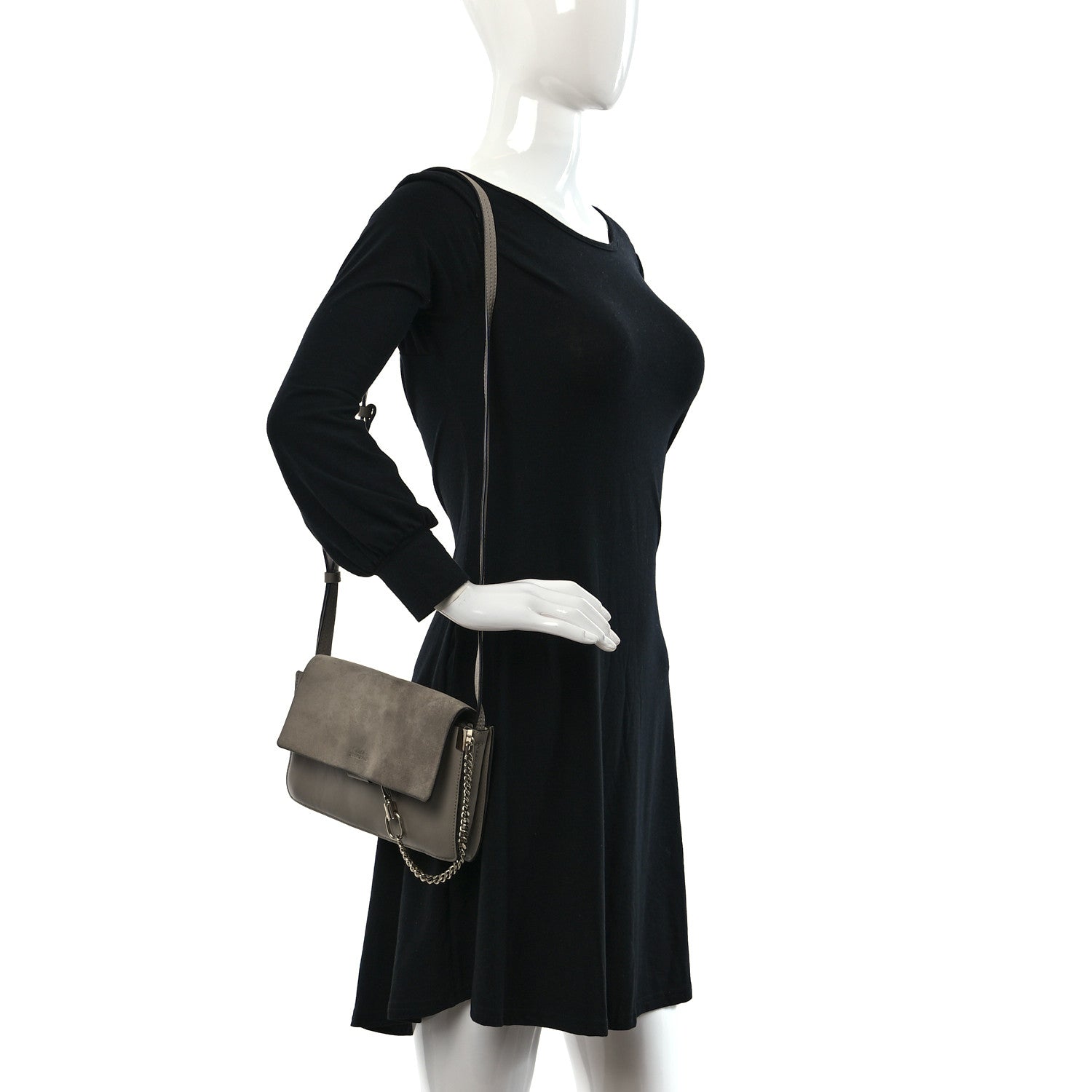 Chloe Suede Calfskin Small Faye Shoulder Bag Motty Grey 2 of 10