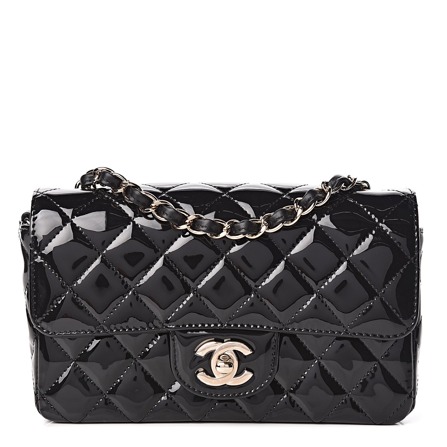 Chanel Patent Calfskin Quilted Mini Rectangular Flap Black 1 of 10