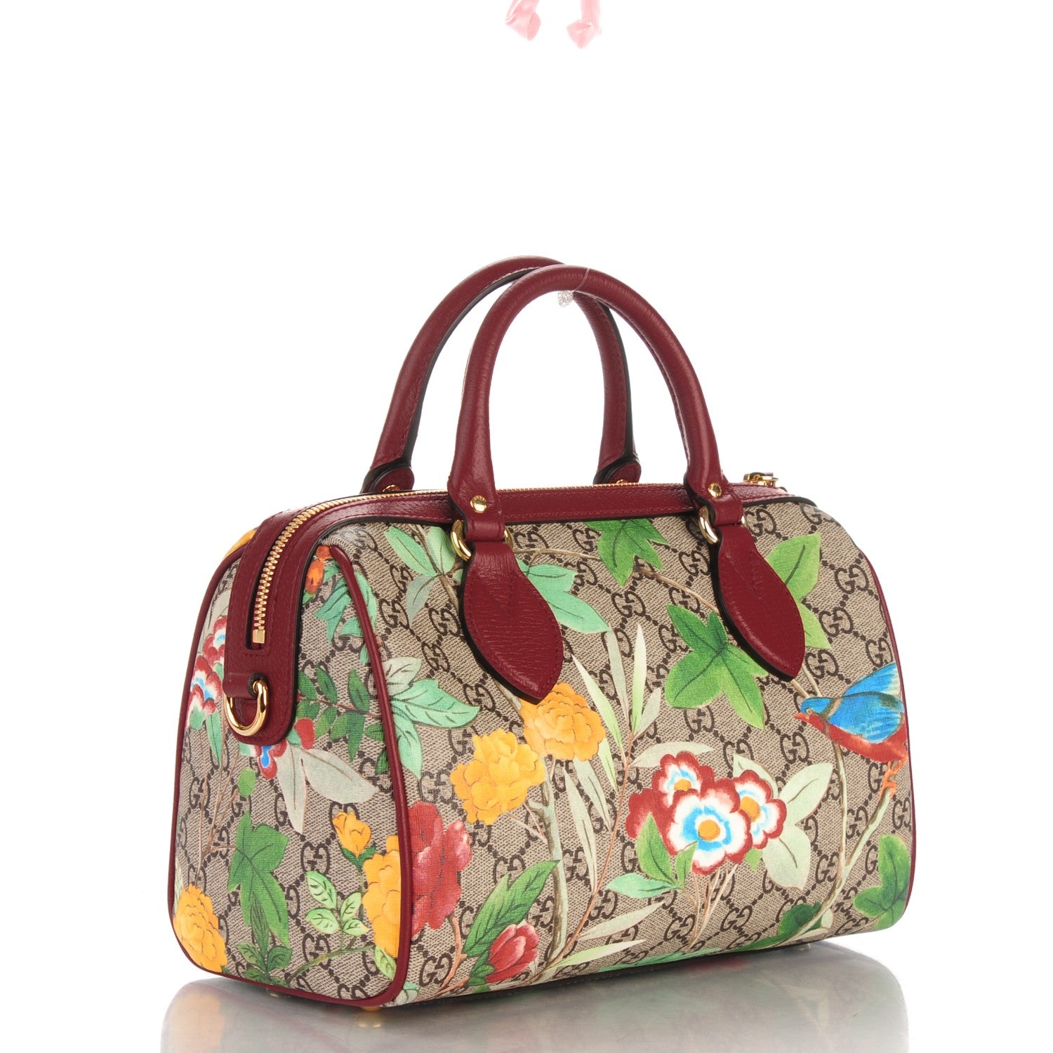 Gucci GG Supreme Monogram Tian Small Boston Beige Multicolor Red 3 of 7