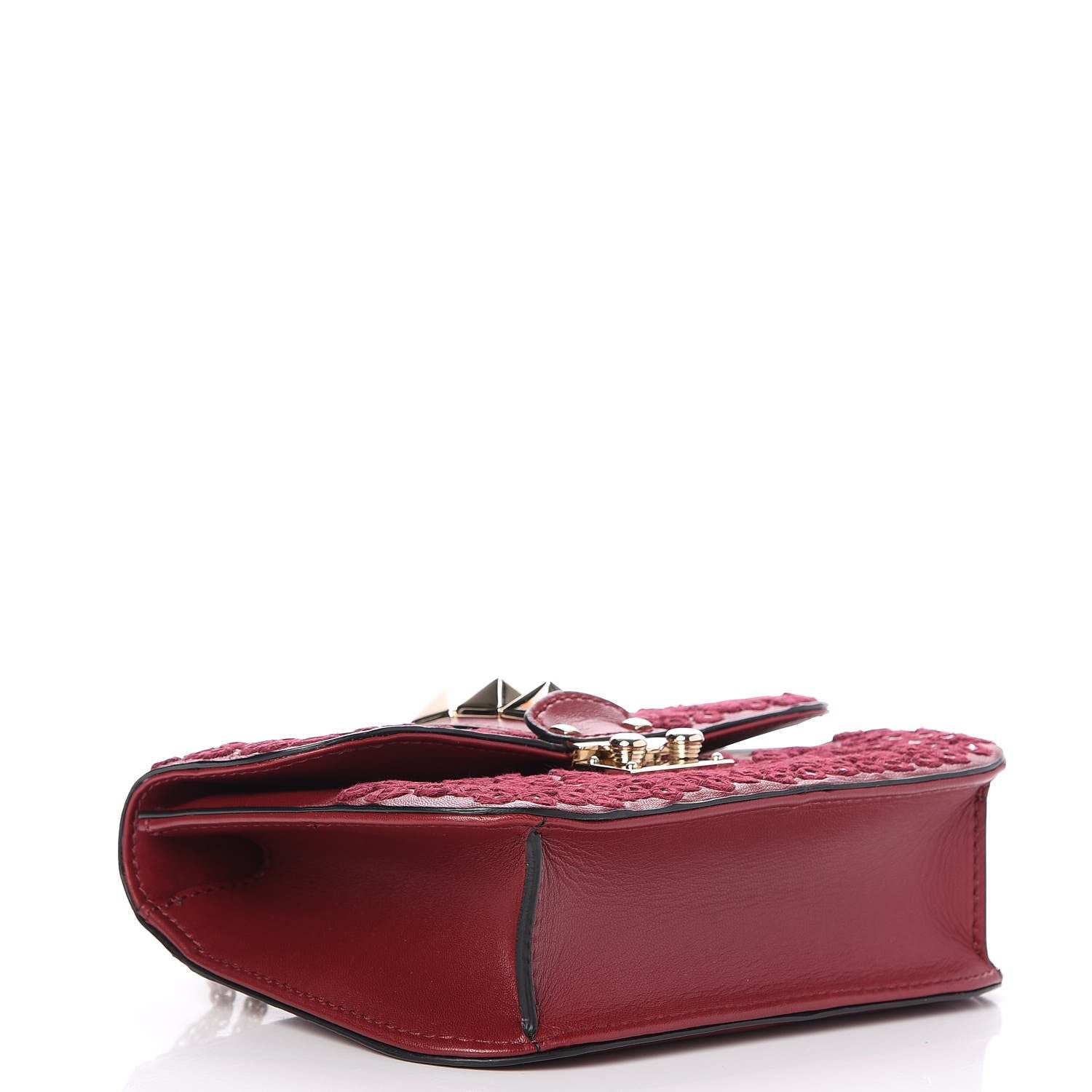 Valentino Garavani Vitello Embellished Small Glam Lock Rockstud Flap Dark Red 4 of 7