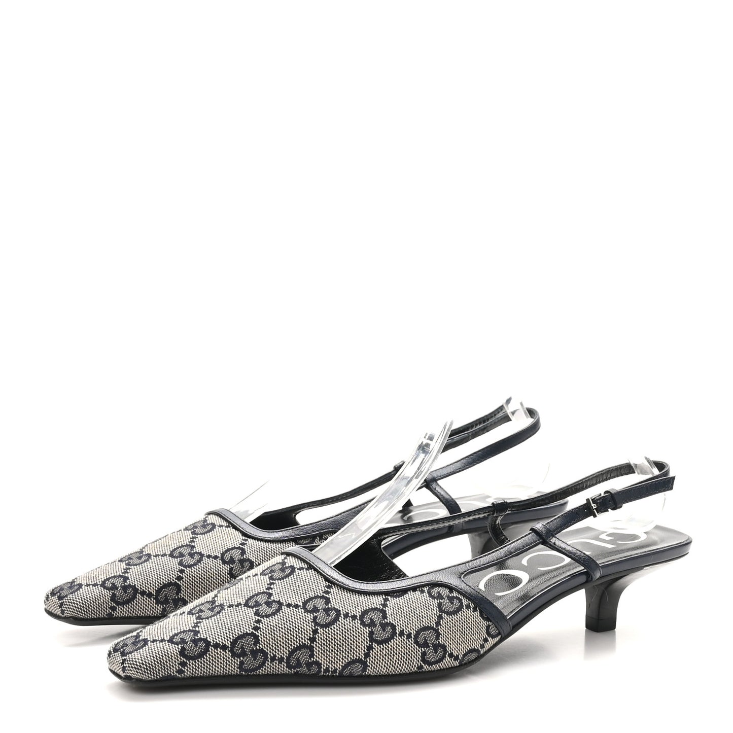 GG Monogram Malaga Kid Square G 35mm Slingback Pumps 37 Beige Blue