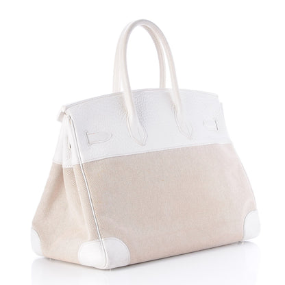 Hermes Toile Taurillon Clemence Birkin 35 White 3 of 41