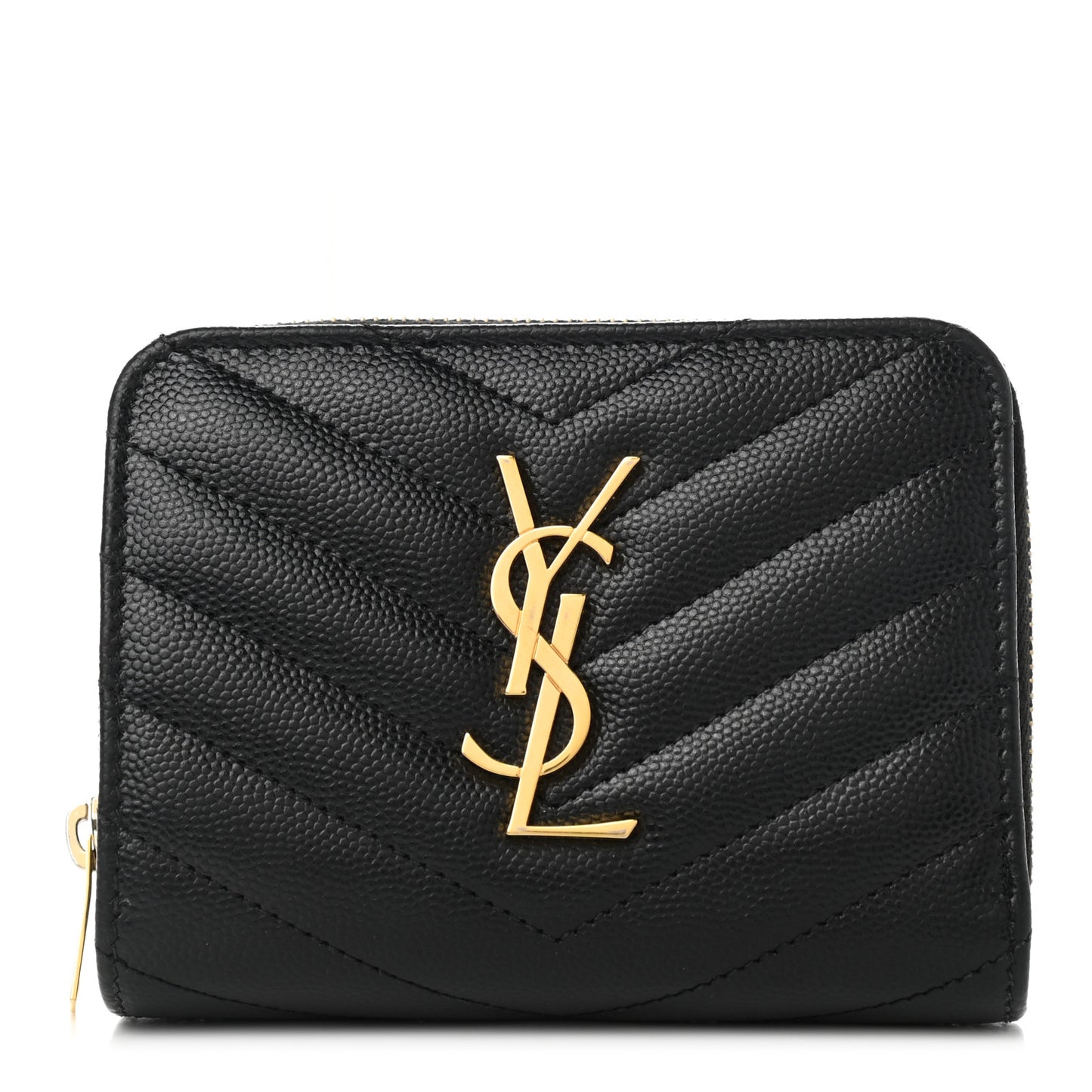 Grain De Poudre Matelasse Chevron Monogram Compact Zip Around Wallet Black