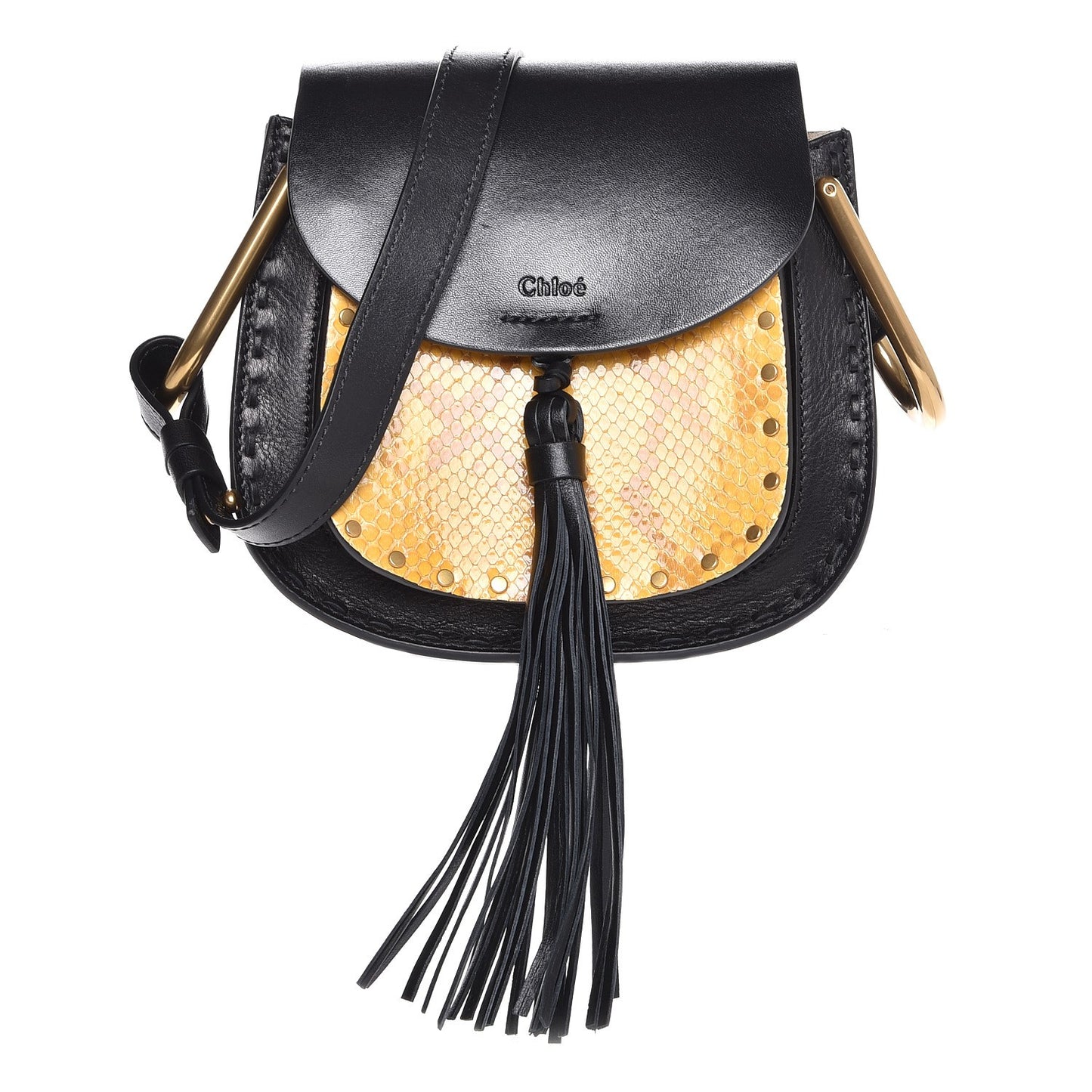Calfskin Python Studded Mini Hudson Shoulder Bag Black
