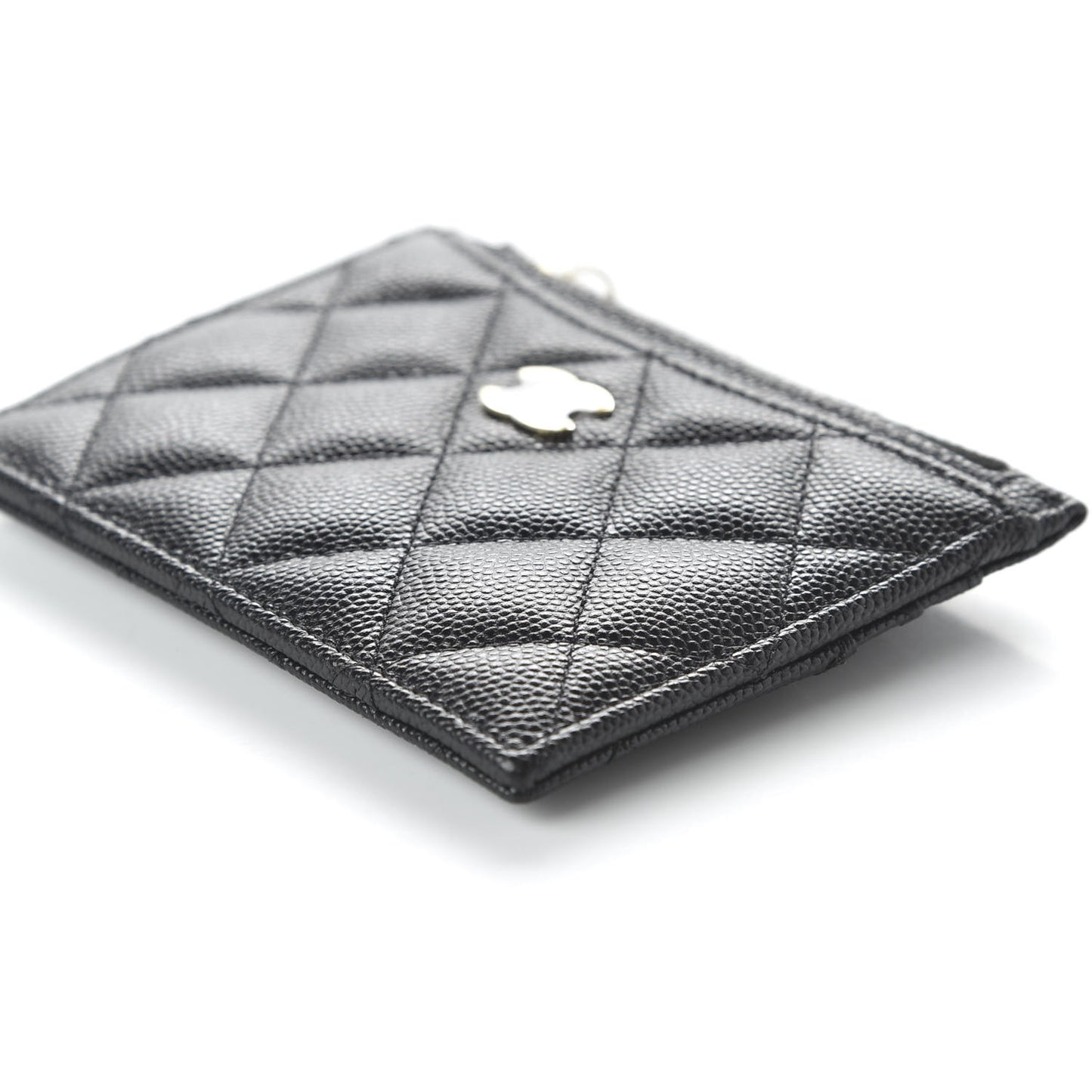 Caviar Quilted CC Zip Card Holder Black