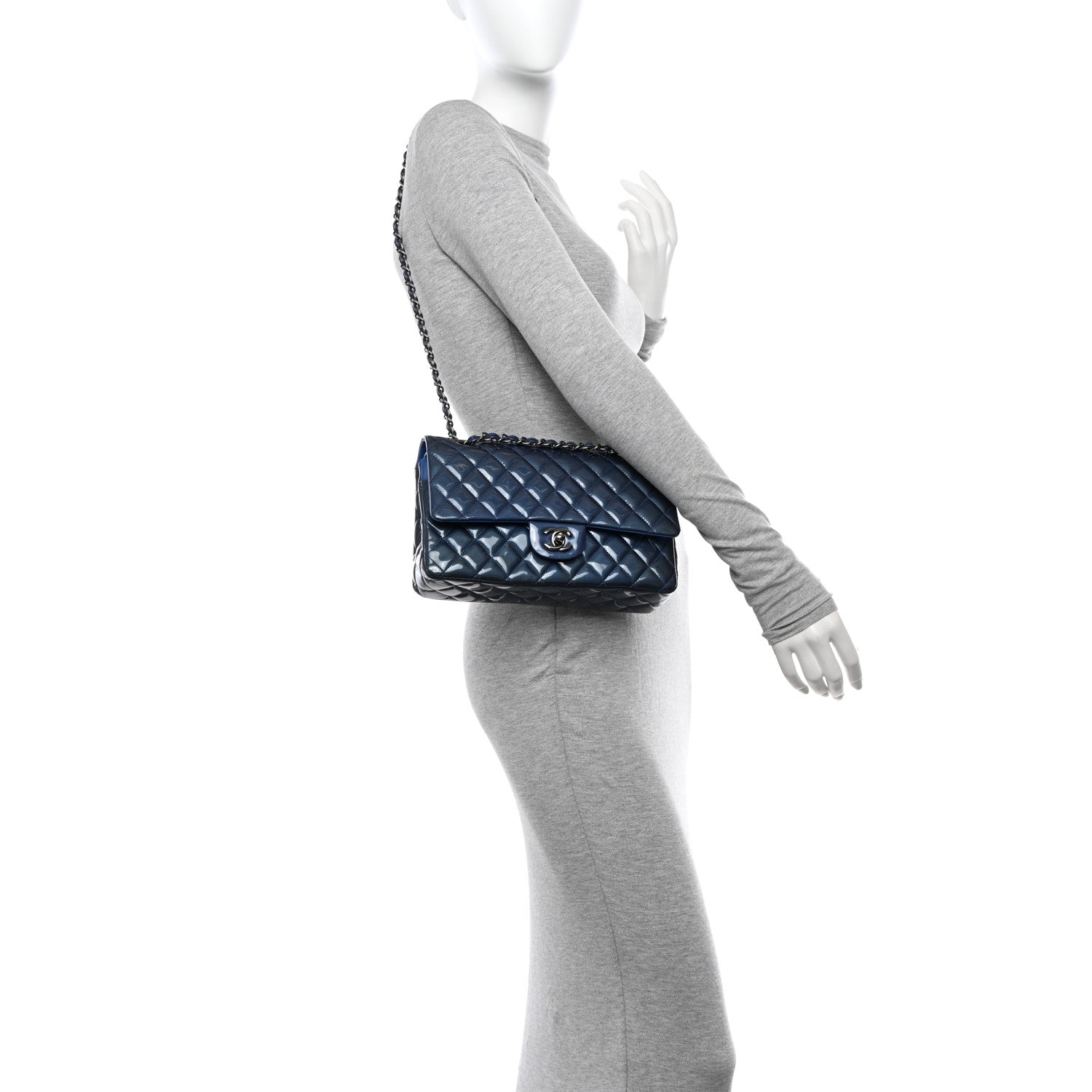 Chanel Patent Quilted Medium Double Flap Blue 2 of 12