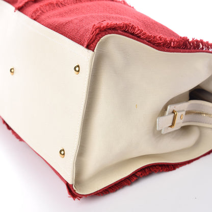 Saint Laurent Linen Sheepskin Large Cabas ChYc Tote Red 6 of 16