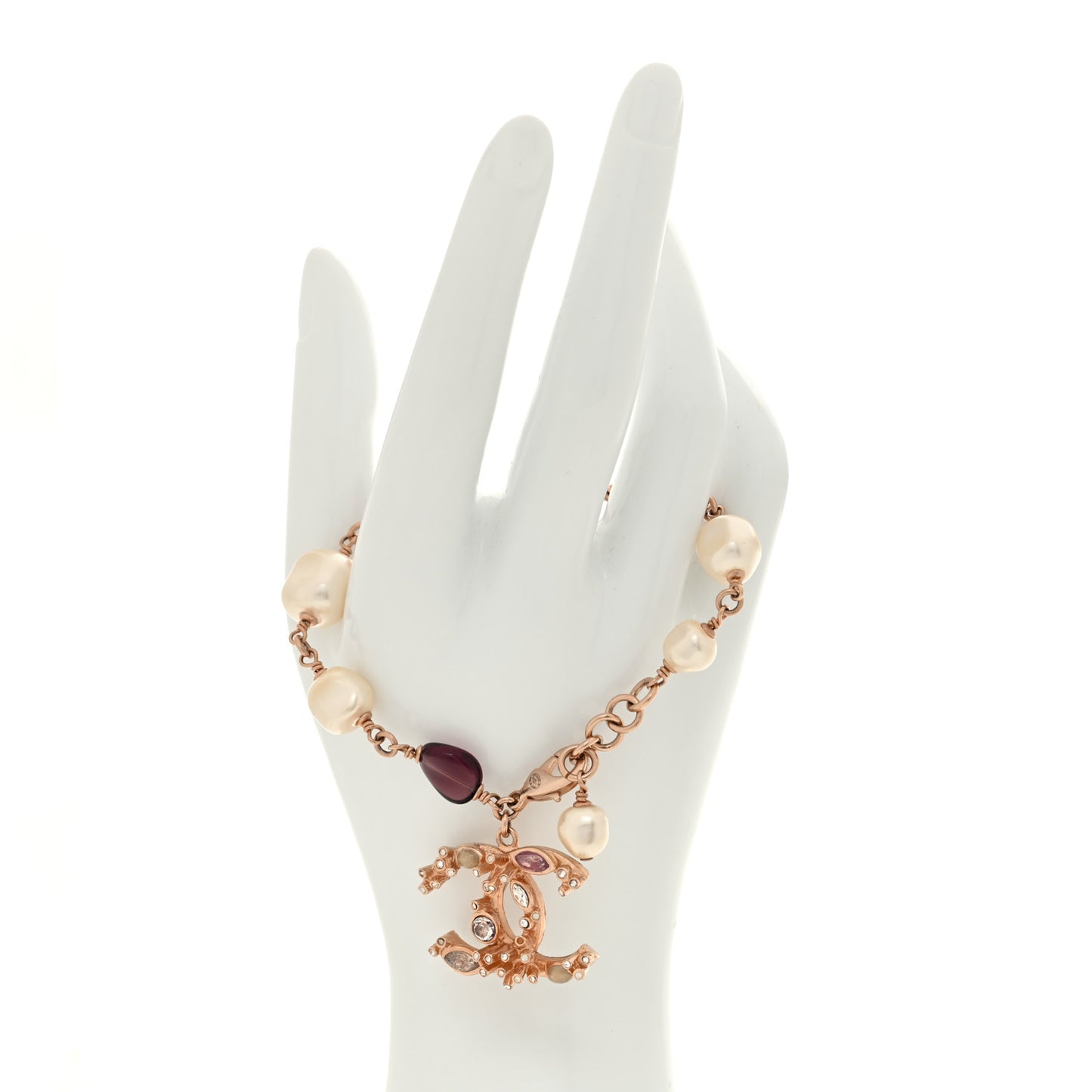 Crystal Marquise CC Irregular Pearl Bracelet Gold Purple