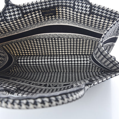 Christian Dior Canvas Houndstooth Embroidered Medium Book Tote Black White 4 of 8