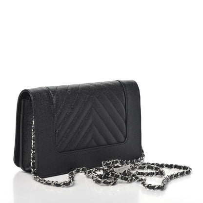 Chanel Caviar Chevron Quilted Vintage Mademoiselle Wallet On Chain WOC Charcoal 3 of 10