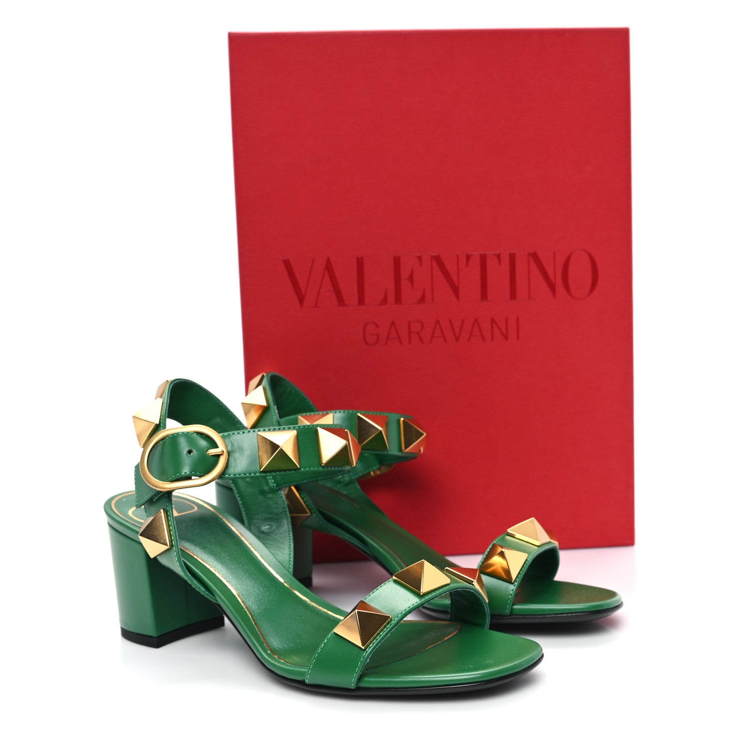 Valentino Garavani Calfskin Roman Stud 60mm Sandals 37 Brilliant Green 11 of 11