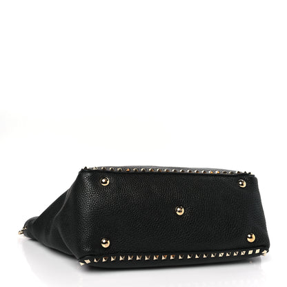 Valentino Garavani Pebbled Calfskin Small Rockstud Tote Black 4 of 8