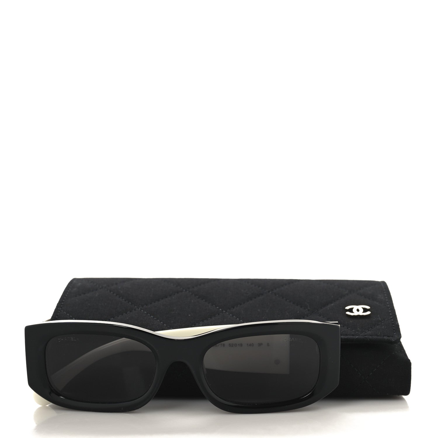 Chanel Acetate Polarized Rectangle Sunglasses 5525 Black White