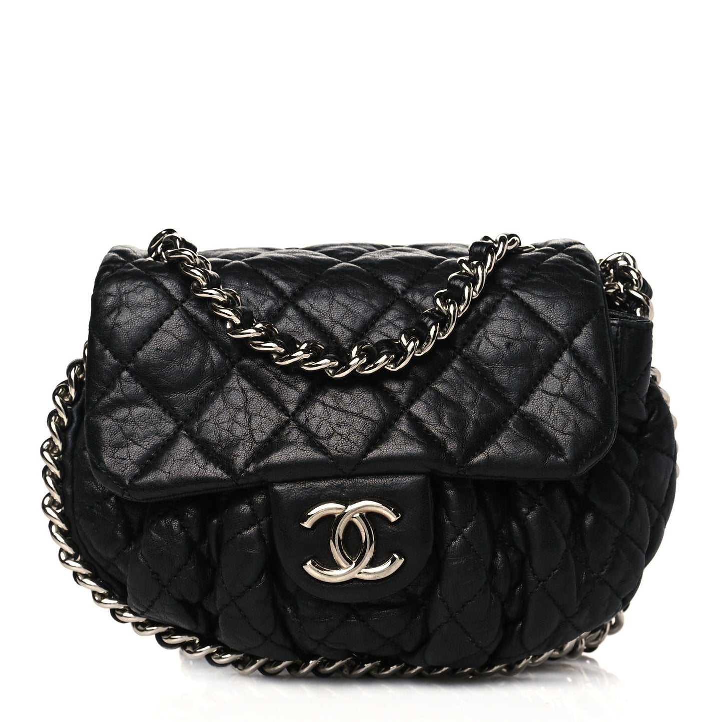 Washed Lambskin Quilted Mini Chain Around Flap Black