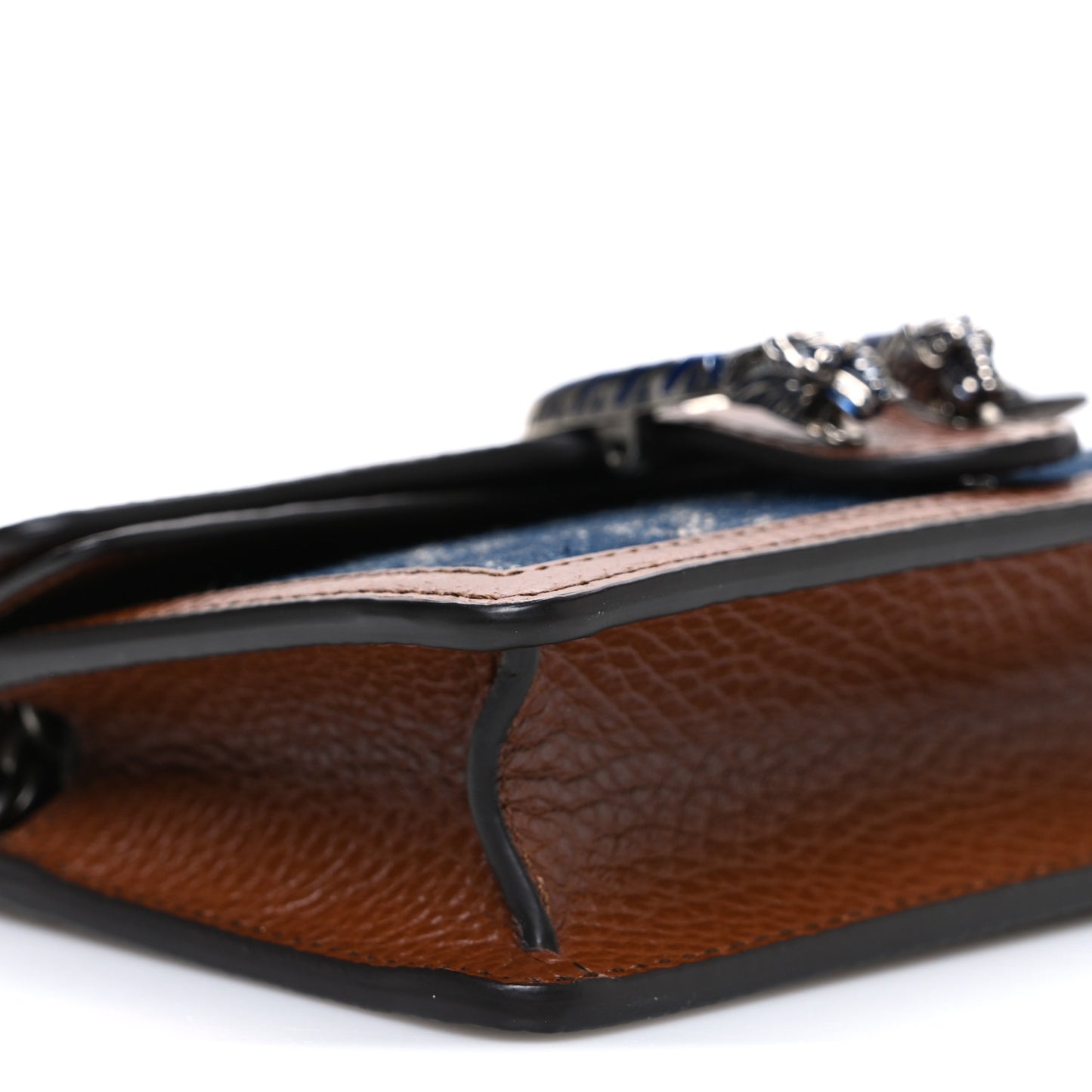 New Denim GG Monogram Dollar Calfskin Enamel Super Mini Dionysus Shoulder Bag Blue Tea Cuir Epilog Electric Blue