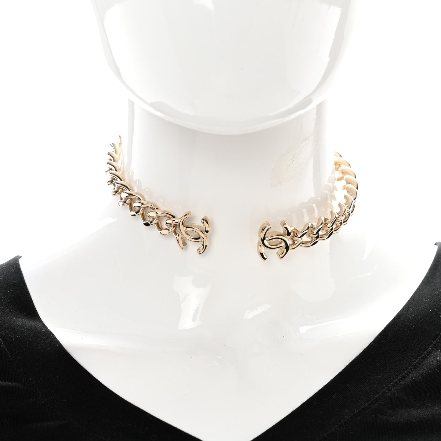 Metal CC Chain Link Choker Necklace L Gold