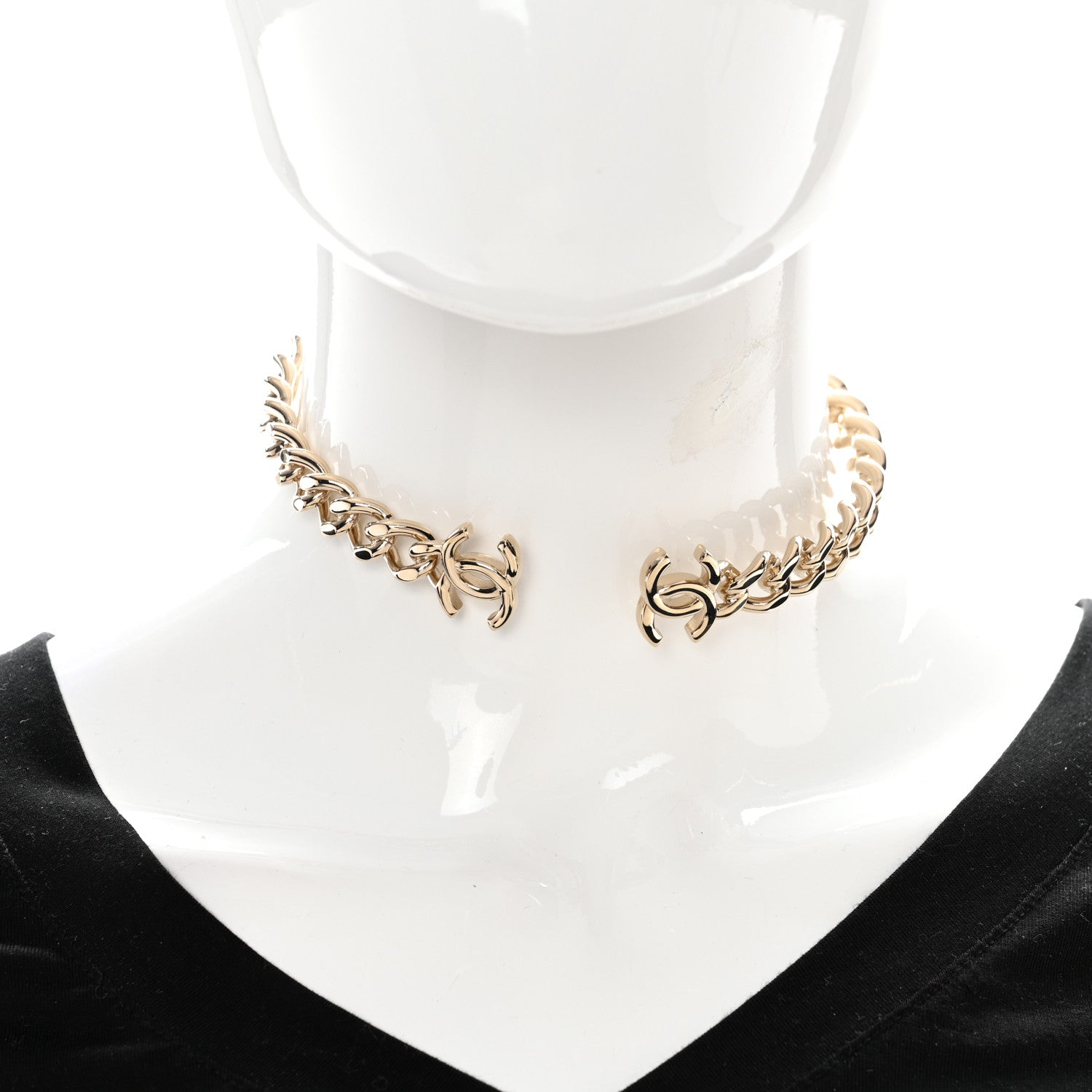 Chanel Metal CC Chain Link Choker Necklace L Gold 2 of 4