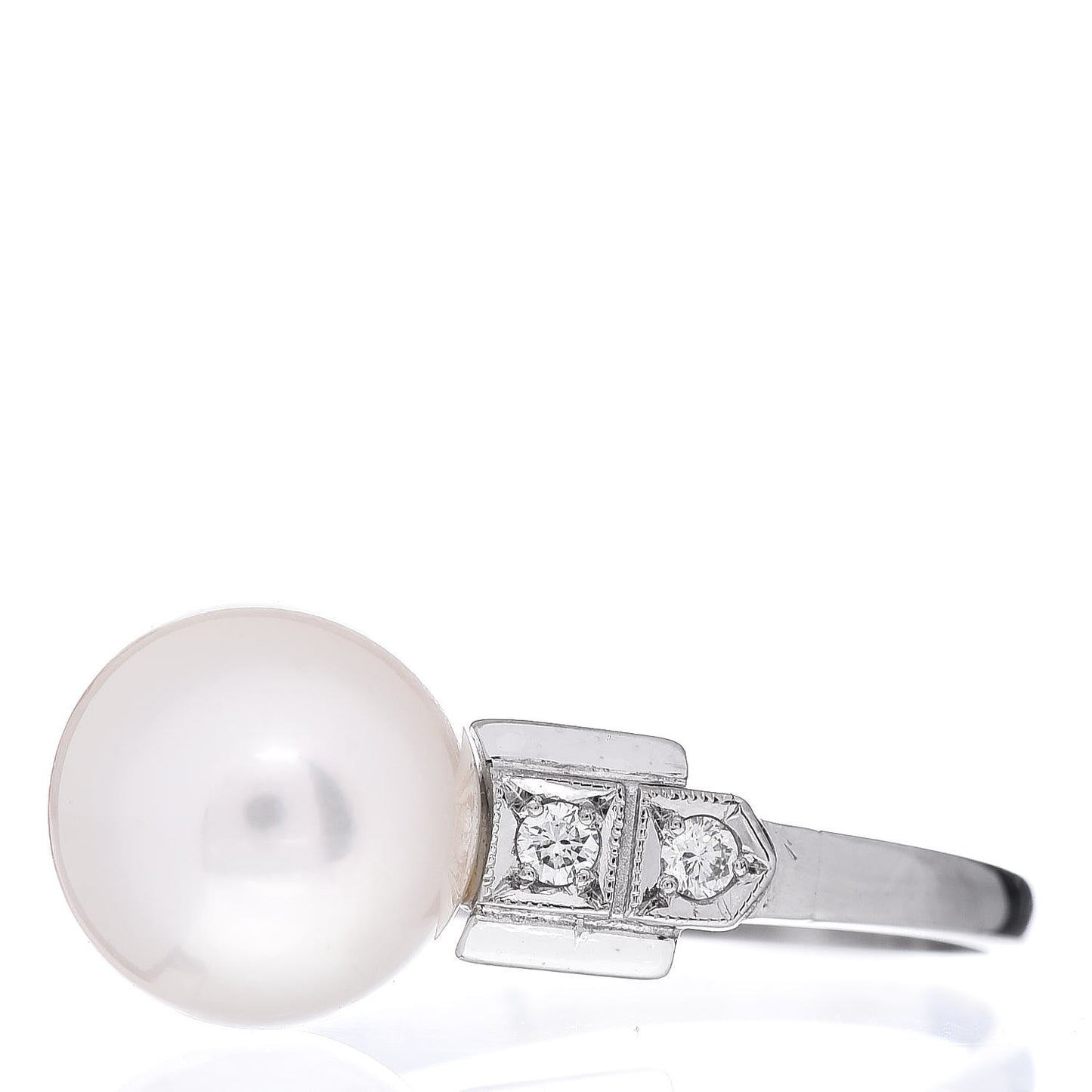 14K White Gold Diamond Akoya Pearl 8.5mm Ring 48 4.5