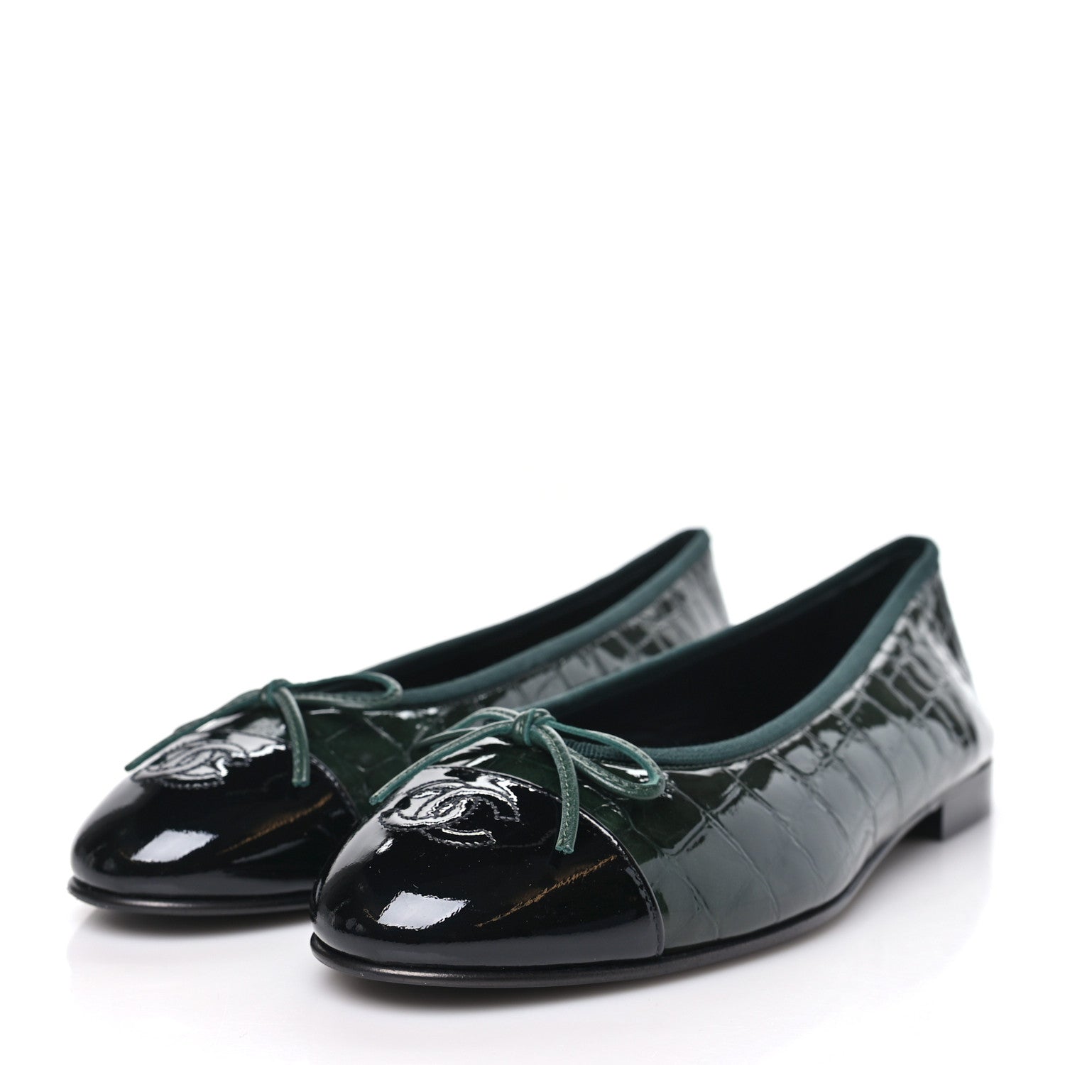 Chanel Patent Calfskin Crocodile Embossed Ballerina Flats 41 Dark Green Black 40 Dark Green Black 4 of 10