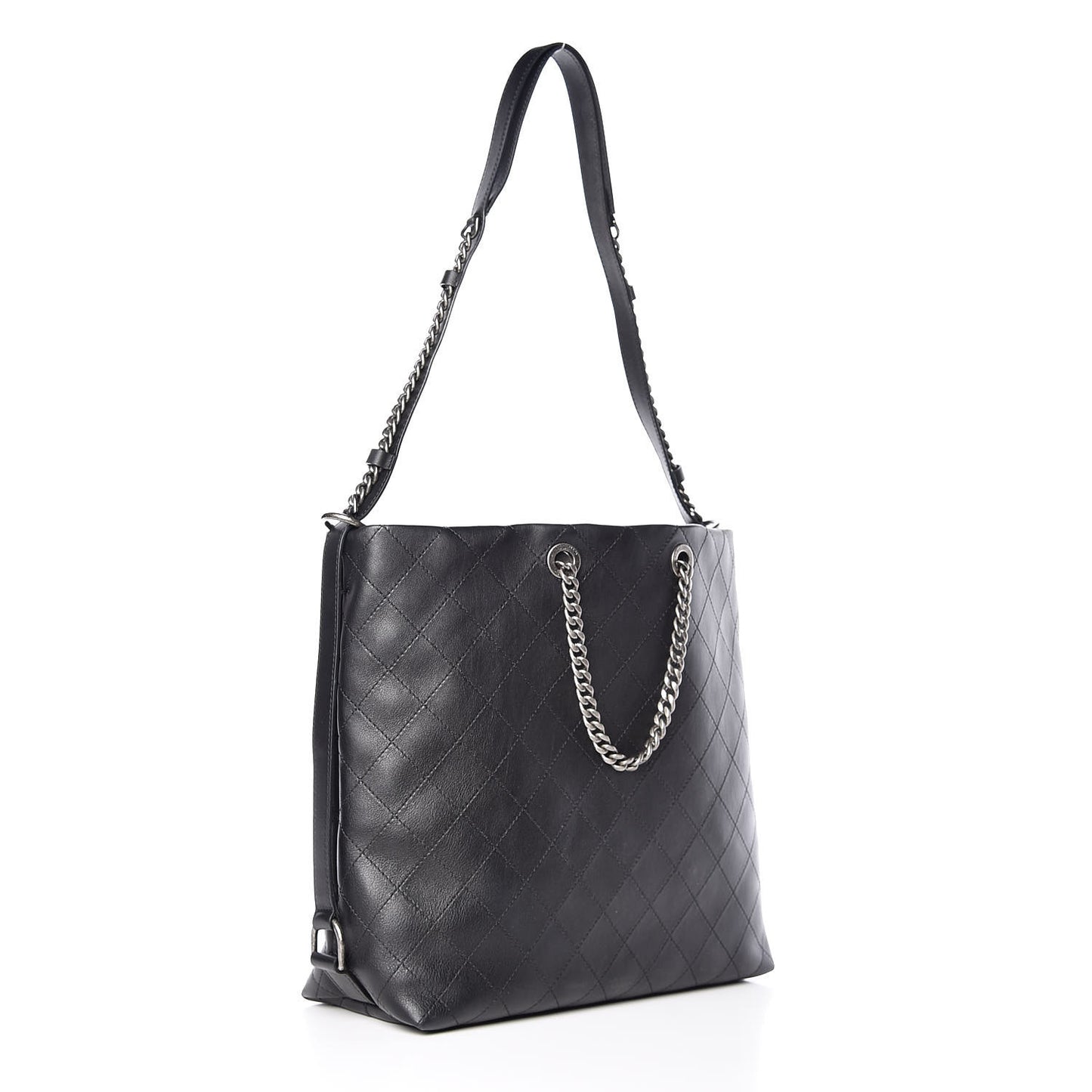 Calfskin Stitched Large Hobo Black