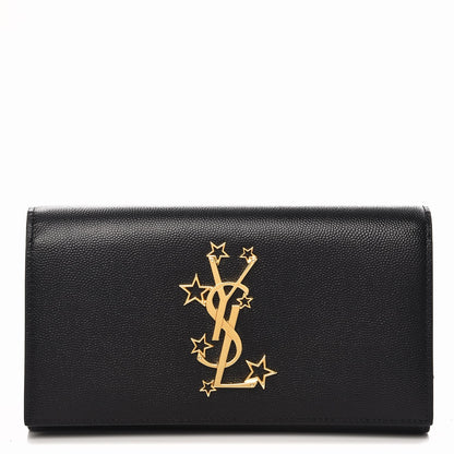 Saint Laurent Grain De Poudre Star Studded Monogram Zip Wallet in Black 1 of 8