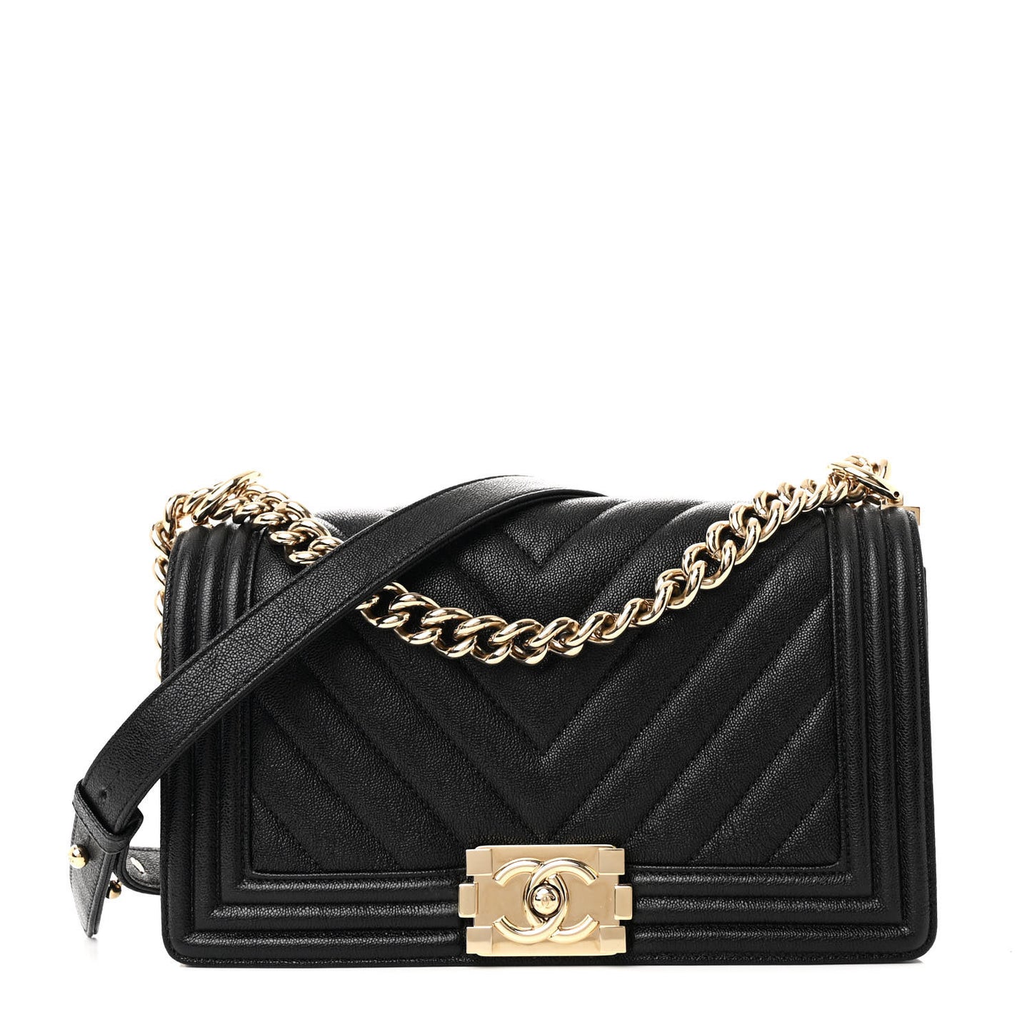 Caviar Chevron Quilted Medium Boy Flap Black