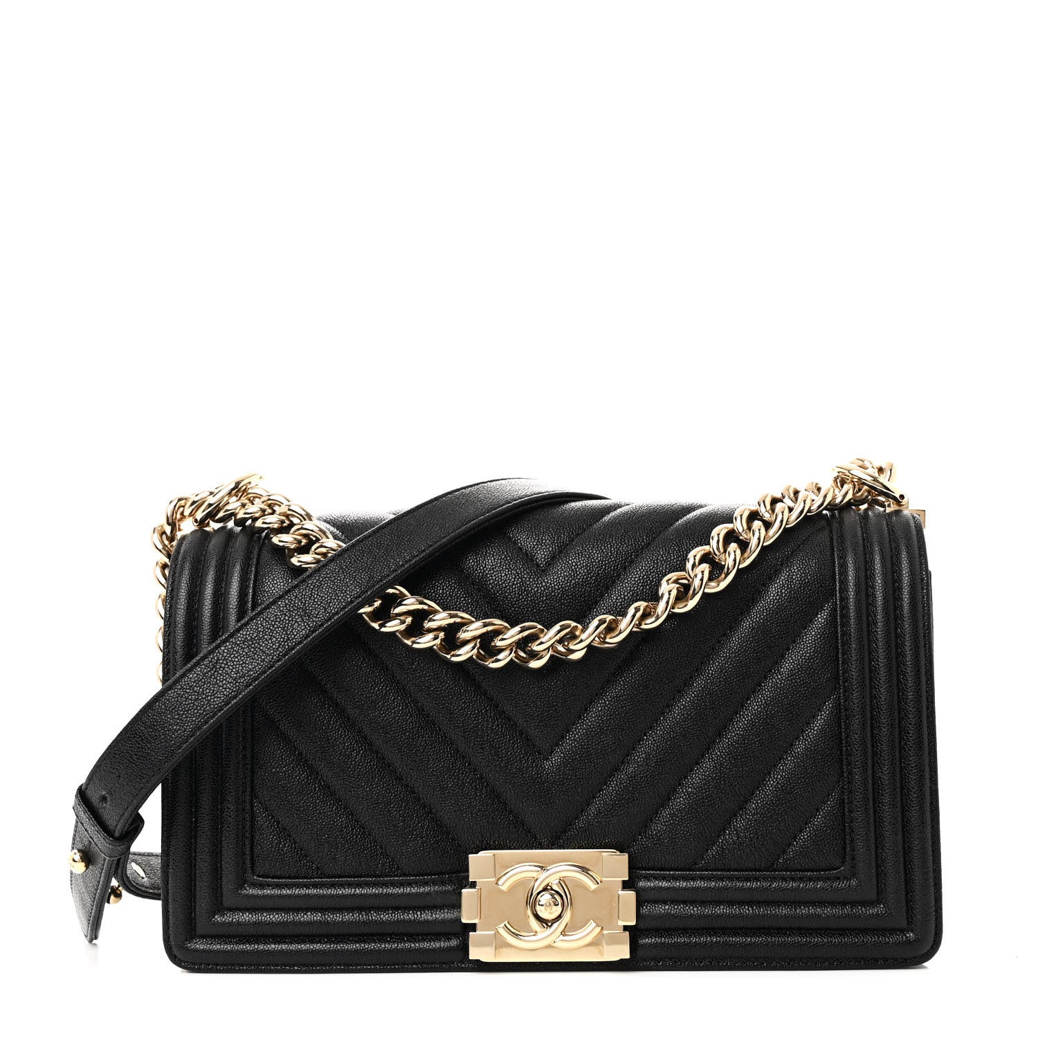 Chanel Caviar Chevron Quilted Medium Boy Flap Black 1 of 10