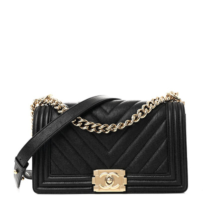 Chanel Caviar Chevron Quilted Medium Boy Flap Black 1 of 10