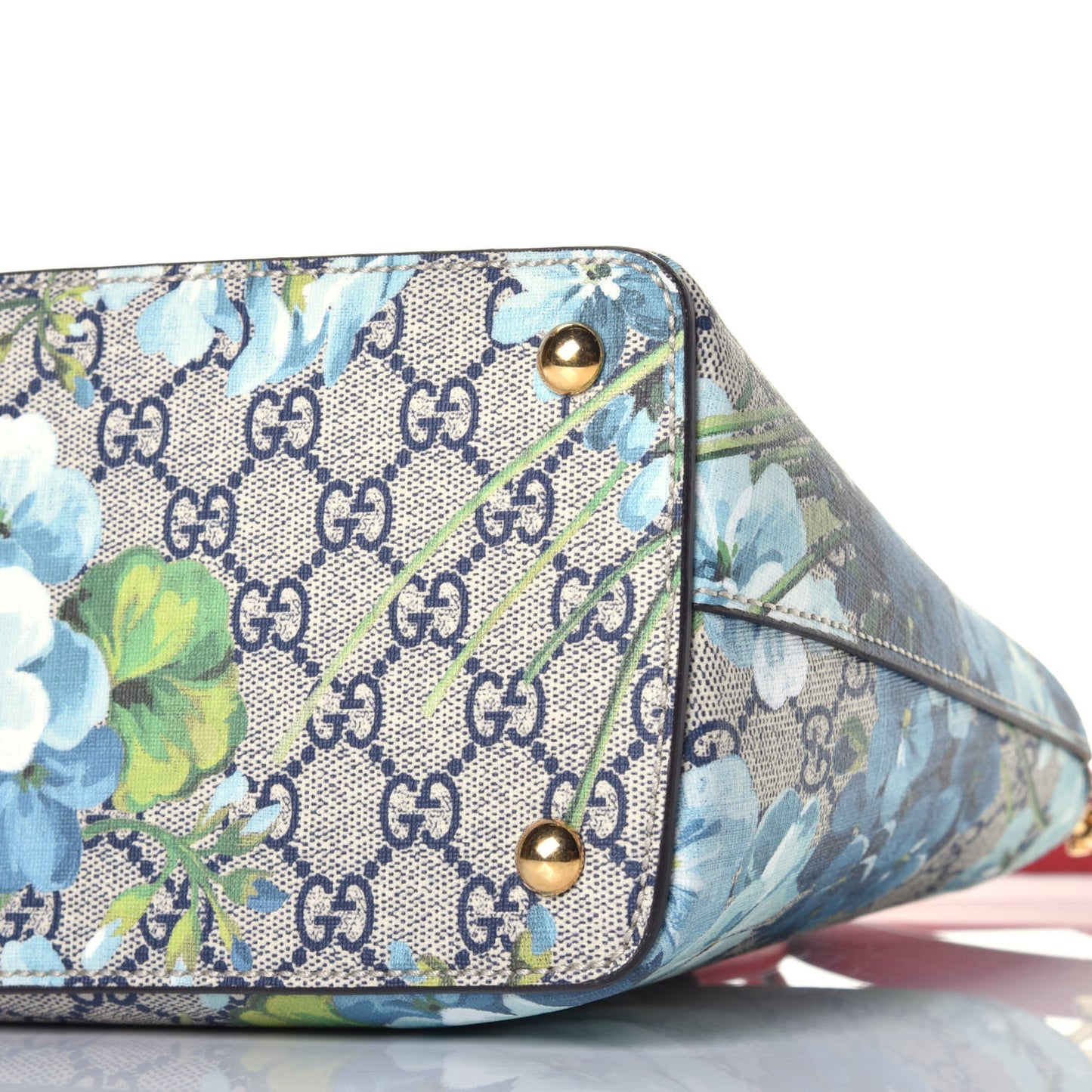 GG Supreme Monogram Blooms Medium Zip Top Tote Beige Blue Navy Hibiscus Red