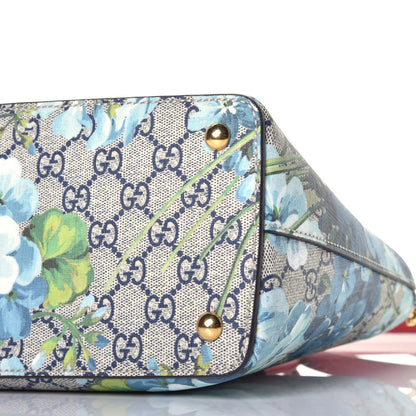 Gucci GG Supreme Monogram Blooms Medium Zip Top Tote Beige Blue Navy Hibiscus Red 10 of 10