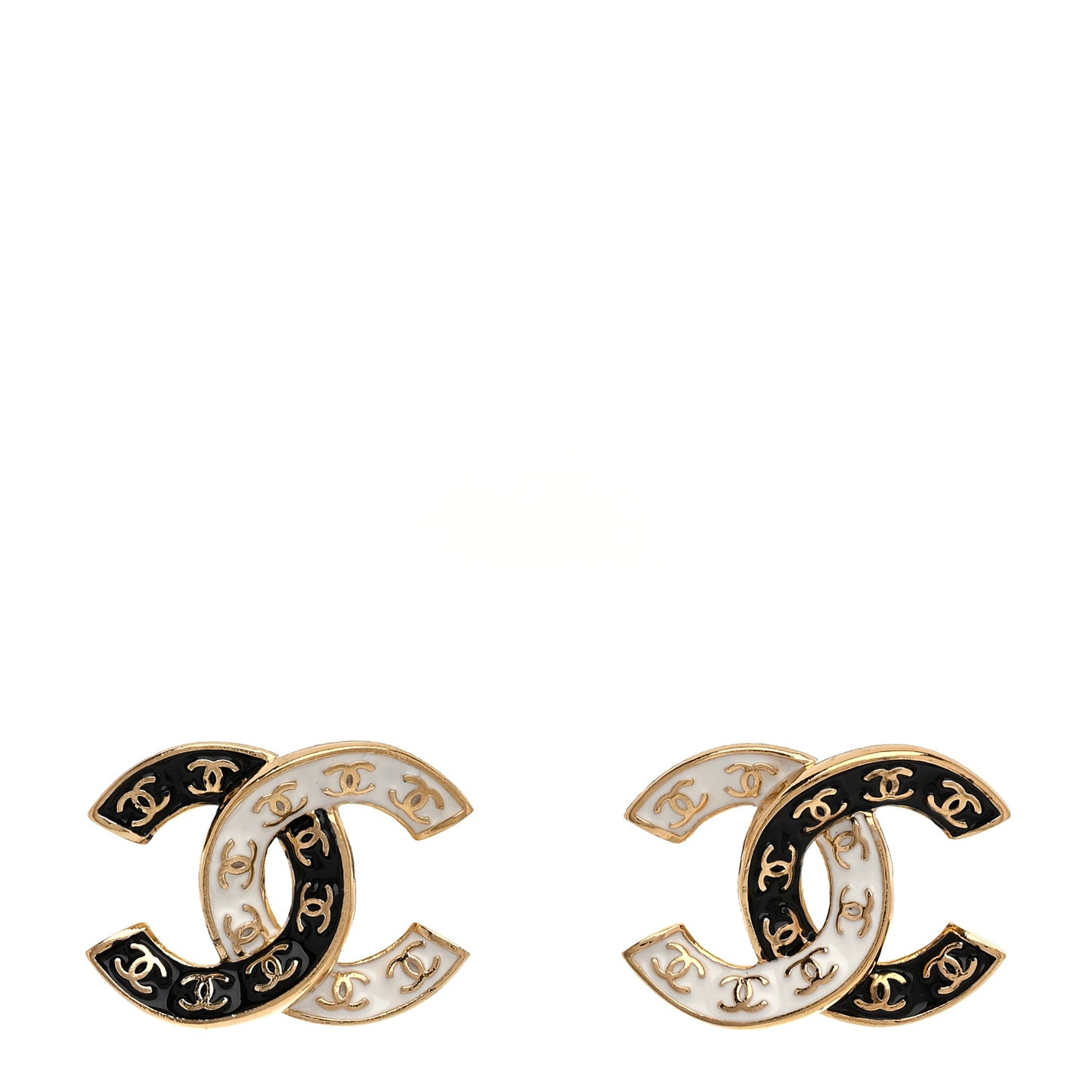 Enamel CC Logo Earrings Gold Black White