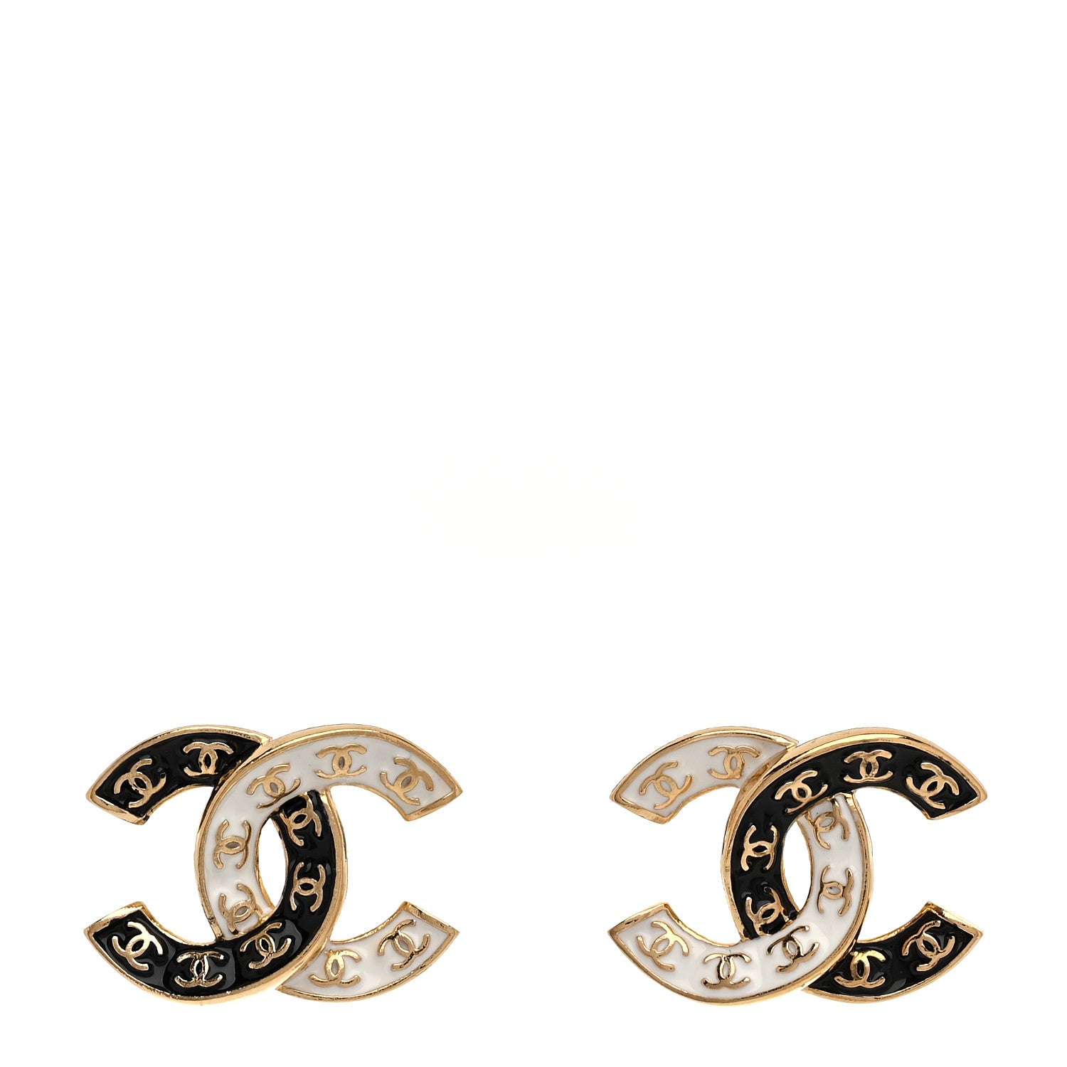 Chanel Enamel CC Logo Earrings Gold Black White 1 of 5