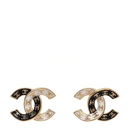 Chanel Enamel CC Logo Earrings Gold Black White 1 of 5