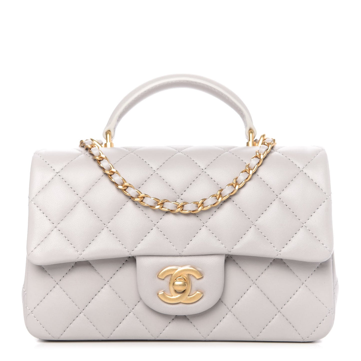 Lambskin Quilted Mini Top Handle Rectangular Flap Grey
