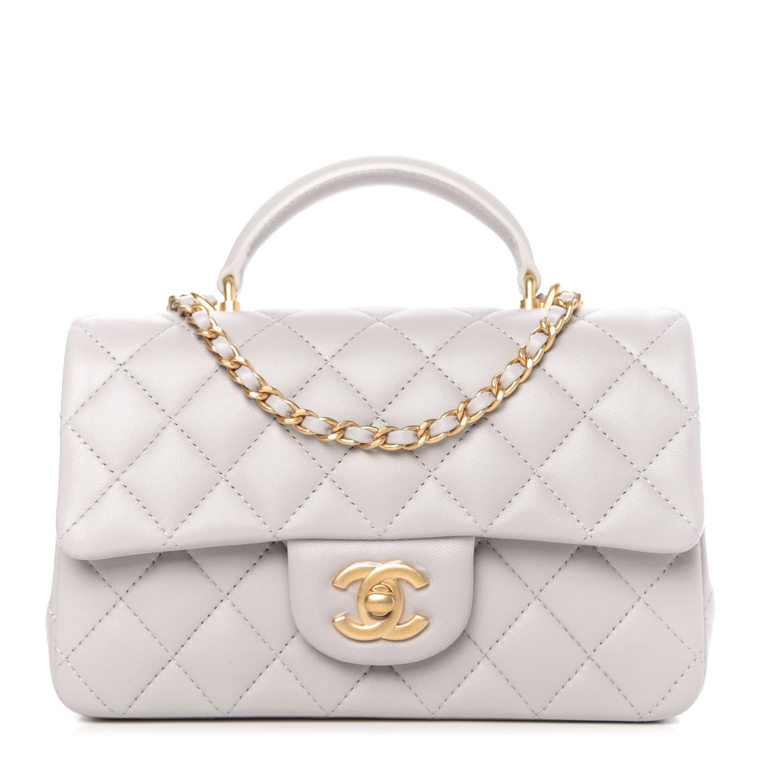 Chanel Lambskin Quilted Mini Top Handle Rectangular Flap Grey 1 of 11