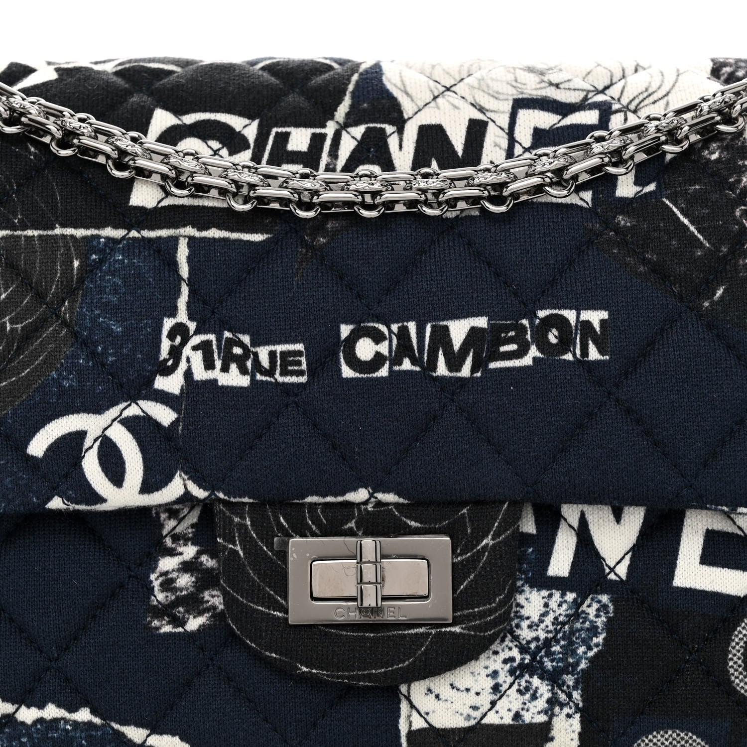 Chanel Jersey Quilted Camellia 2.55 Reissue 225 Flap Navy Blue 7 of 9