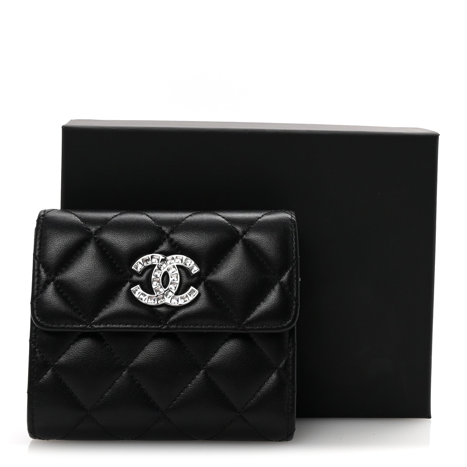 Chanel Lambskin Quilted Baguette Crystal Small Compact Wallet Black 9 of 9