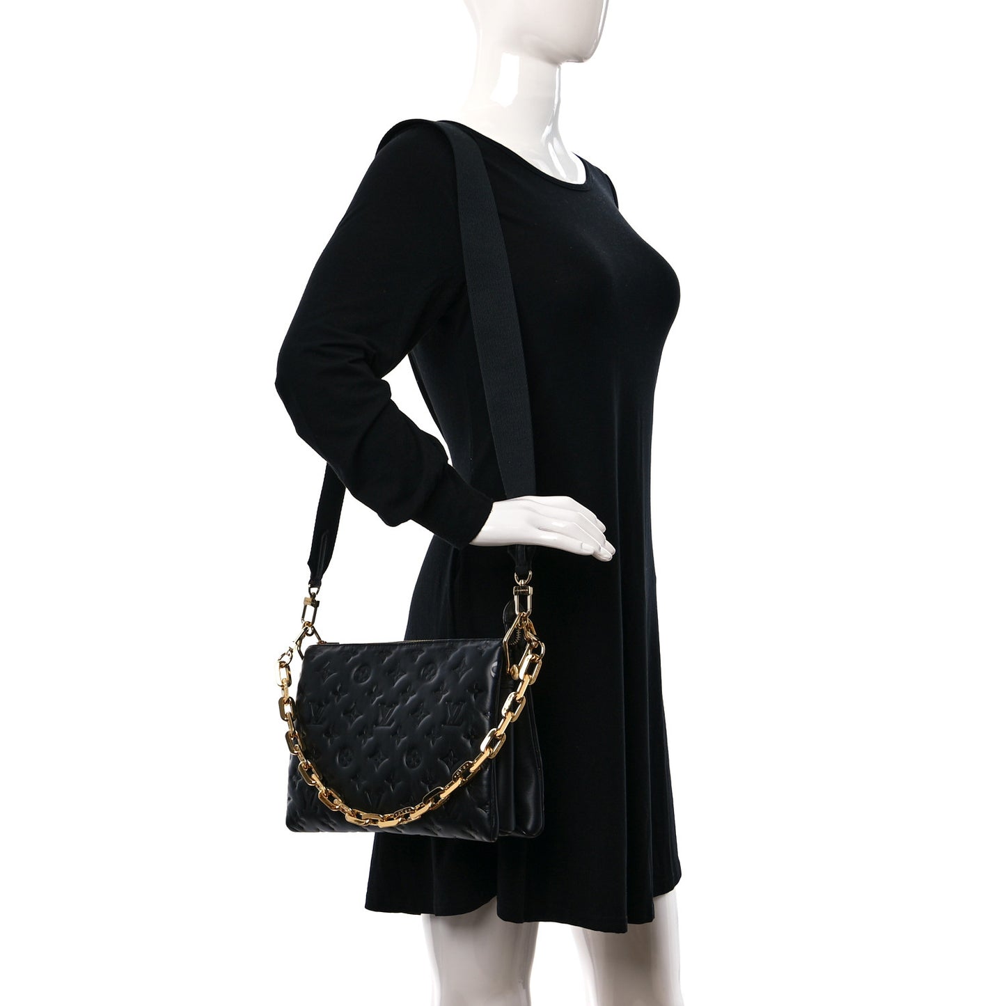 Lambskin Embossed Monogram Coussin MM Black
