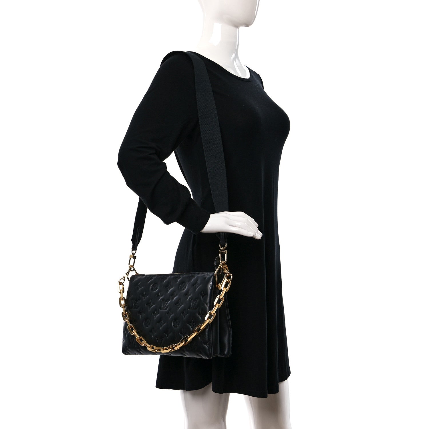 Louis Vuitton Lambskin Embossed Monogram Coussin MM Black 2 of 12