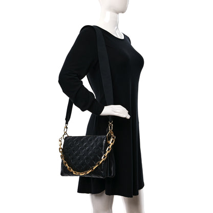 Louis Vuitton Lambskin Embossed Monogram Coussin MM Black 2 of 12