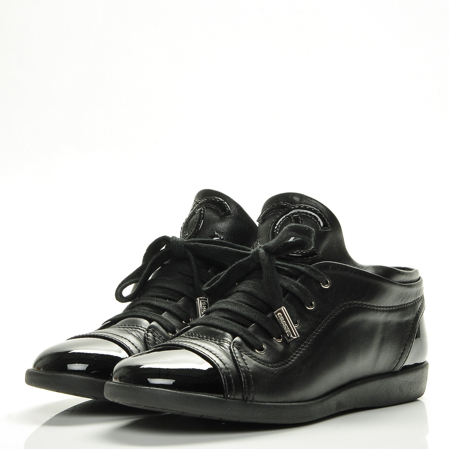 Chanel Lambskin Patent Calfskin Cap Toe CC Sneakers 37 Black 3 of 11