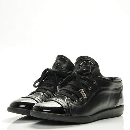 Chanel Lambskin Patent Calfskin Cap Toe CC Sneakers 37 Black 3 of 11