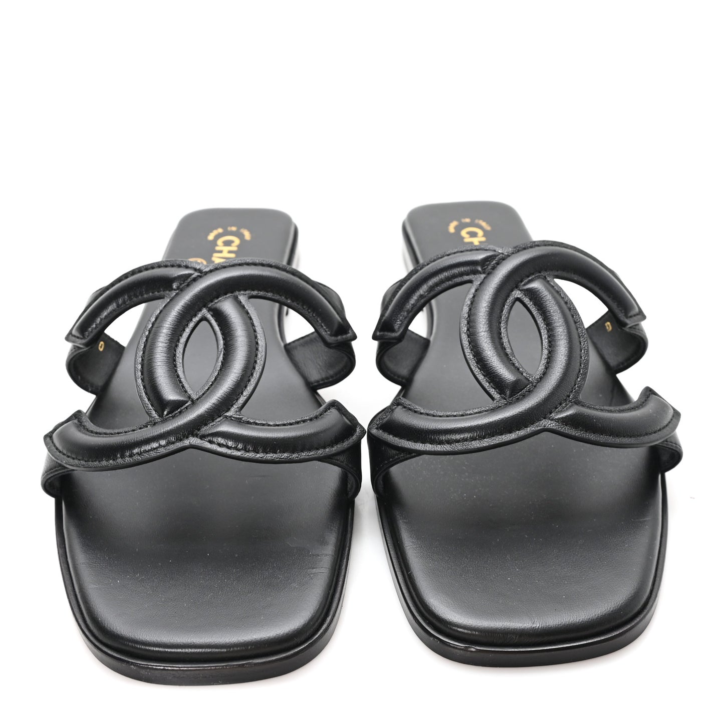 Lambskin CC Cut Out Mules Sandals 41 Black