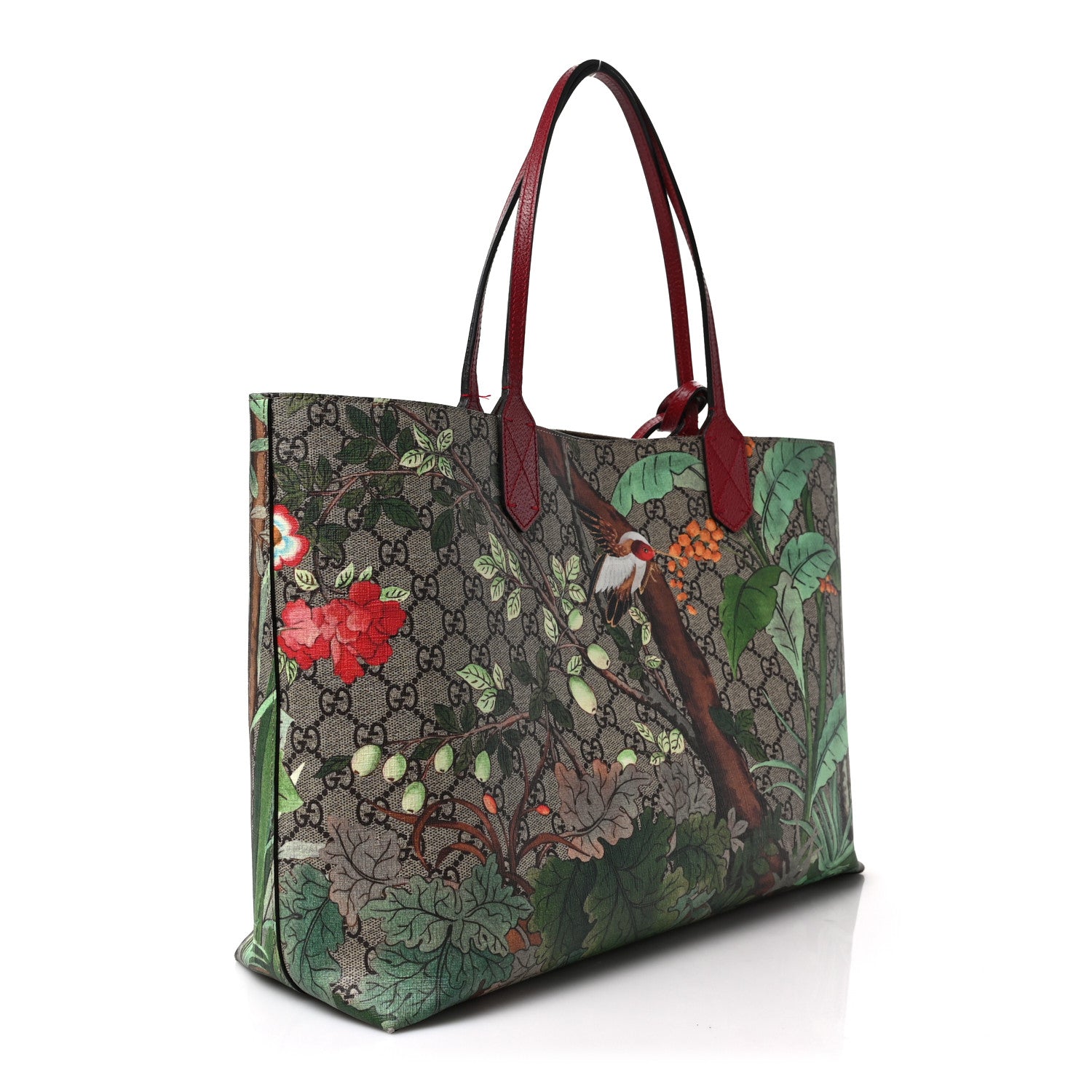 Gucci GG Supreme Monogram Tian Medium Shopping Tote Beige Multicolor Red 3 of 9