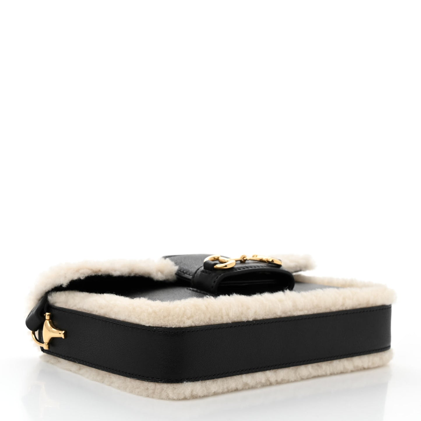 Sakai Be Green Calfskin Shearling Mini Horsebit 1955 Shoulder Bag Black
