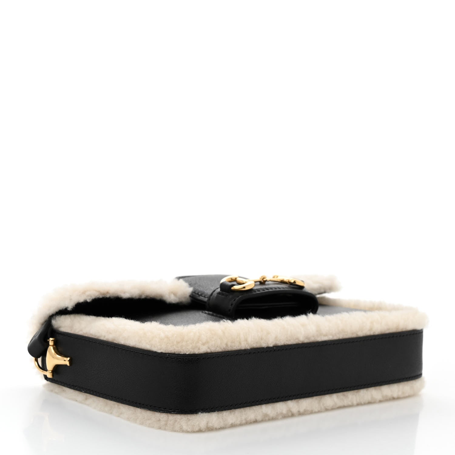 Gucci Sakai Be Green Calfskin Shearling Mini Horsebit 1955 Shoulder Bag Black 5 of 10