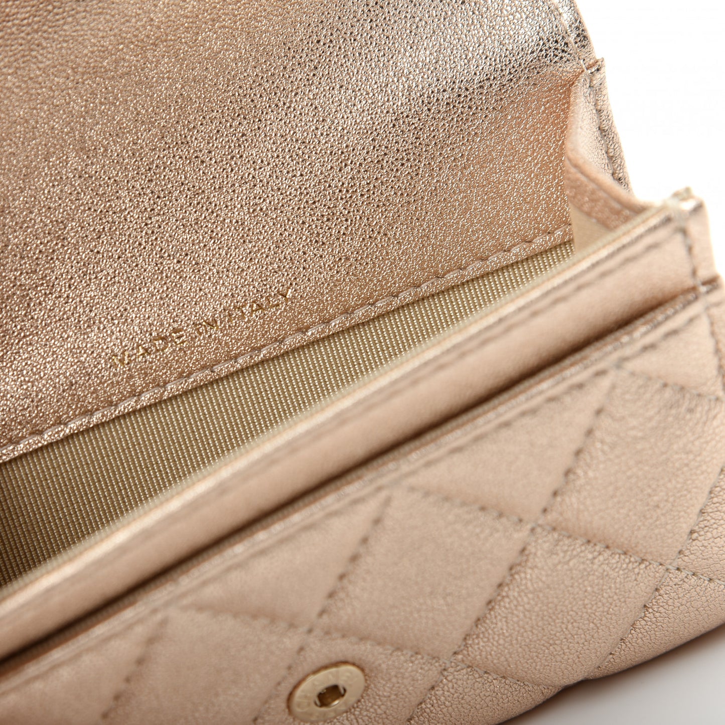 Metallic Lambskin Quilted Flap Card Holder Wallet Gold