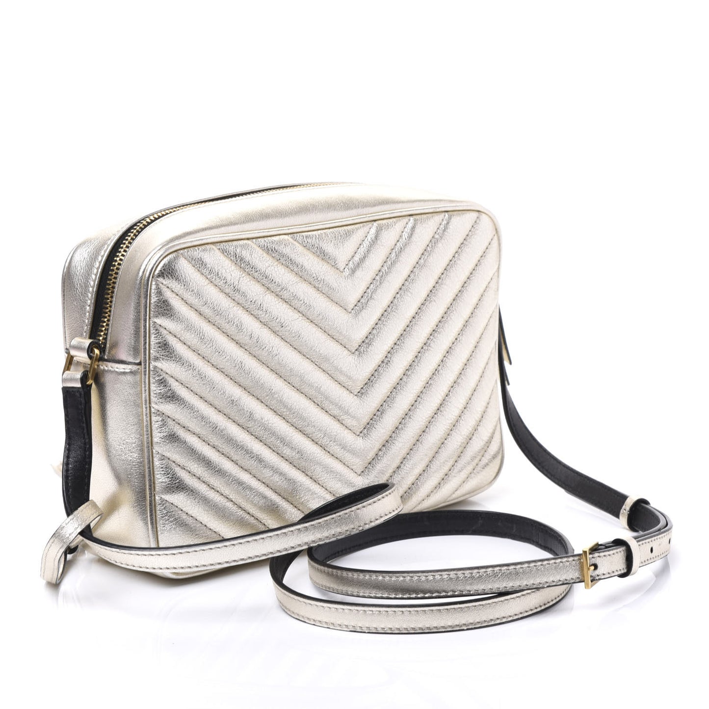Metallic Calfskin Matelasse Monogram Lou Camera Bag Platino