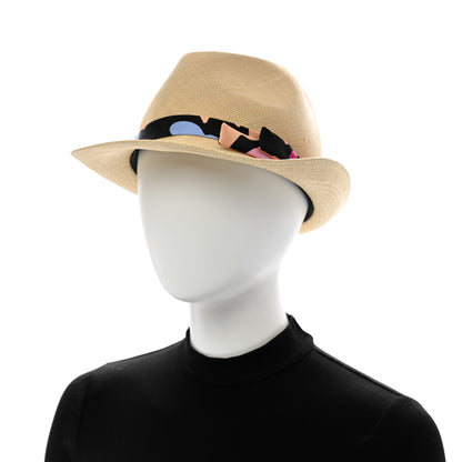 Chanel Straw Ribbon Fedora Hat L Beige Multicolor 2 of 8